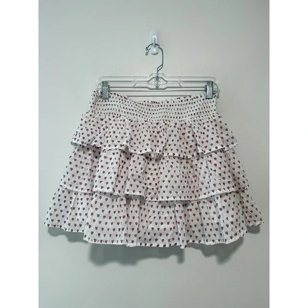 Roller Rabbit Hearts Siggy Tiered Ruffle Smocked Waist Mini Skirt Size Small - Picture 6 of 8